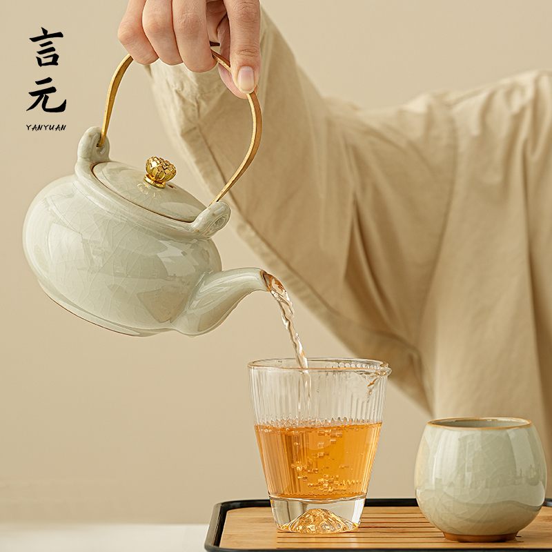 2026 New Model Ru Kiln Teapot for Brewing Tea, Household Ceramic Single Pot for Tea-Water Separation, Special for One Person to Drink, Kung Fu Teapot with Handle