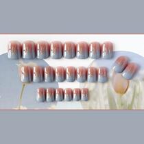 Short Style - Summer Popular Blue Gradient Wearable Manicure Whitening French Short Manicure Manicure Nail Pieces Finished Ice Transparent