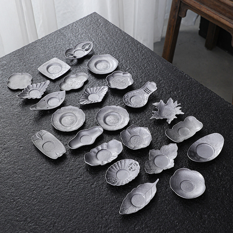Vintage Tin Coasters, Japanese-Style Tea Cup Holders, Non-Slip, Heat-Insulating, Antique Pure Tin Tea Ceremony Accessories, Tea Trays, Metal Mats
