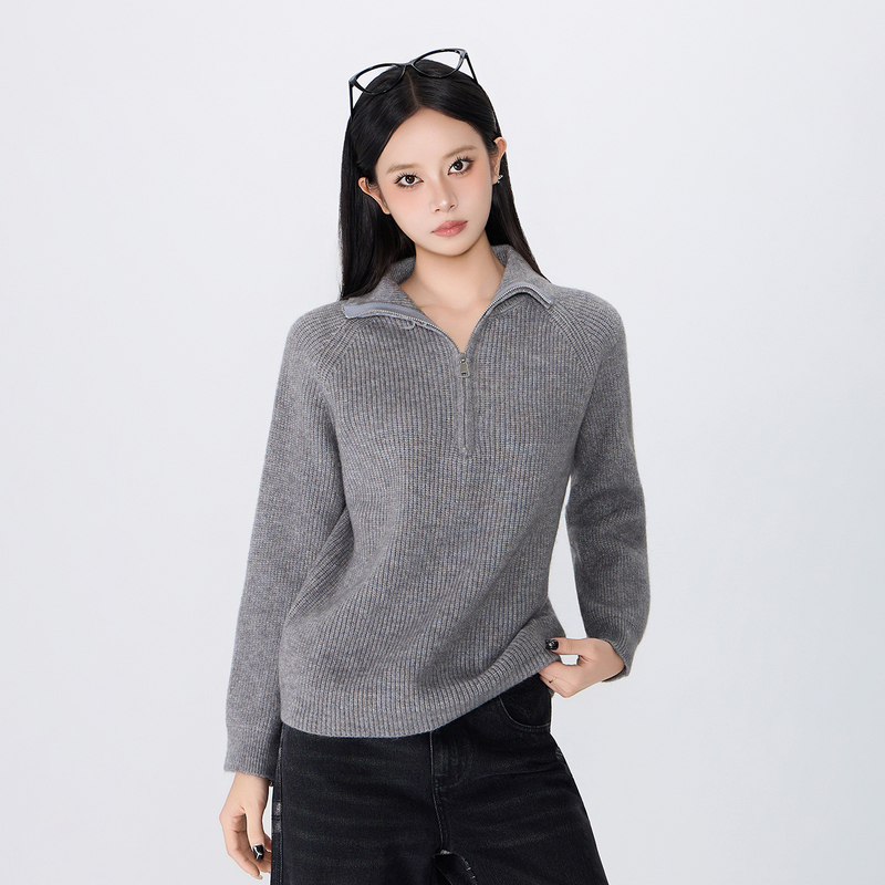 Aimicear Navy Collar Knit Sweater, Autumn Textured Two-Way Collar Versatile Loose Lapel Sweater Amiiear