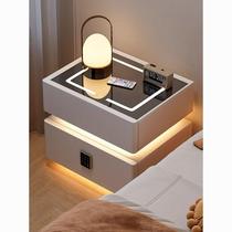 Internet celebrity suspended smart bedside table simple modern solid wood light luxury cream style advanced lockable wireless charging bedside table