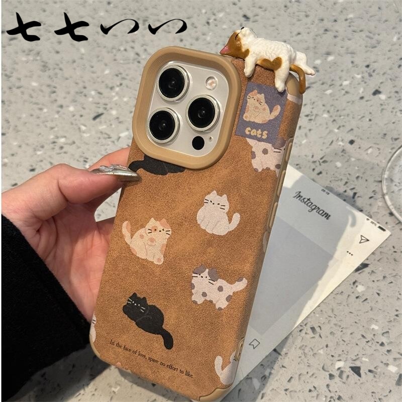 Suitable for Apple 17 Pro Max Phone Case, iPhone 16 Pro Cute 15/14 Plus Leather 3D Cat Protective Cover, 13 High-End Case, 12 Anti-Drop Phone Case, 11 Simple Autumn and Winter
