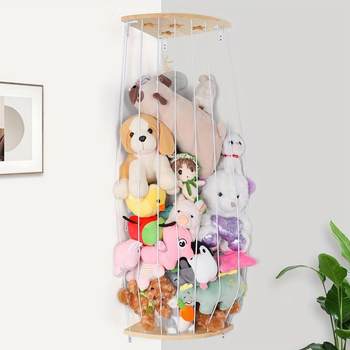Plush animal storage wood corner plush toy storage rack with star pattern, adjustable length hanging plush
