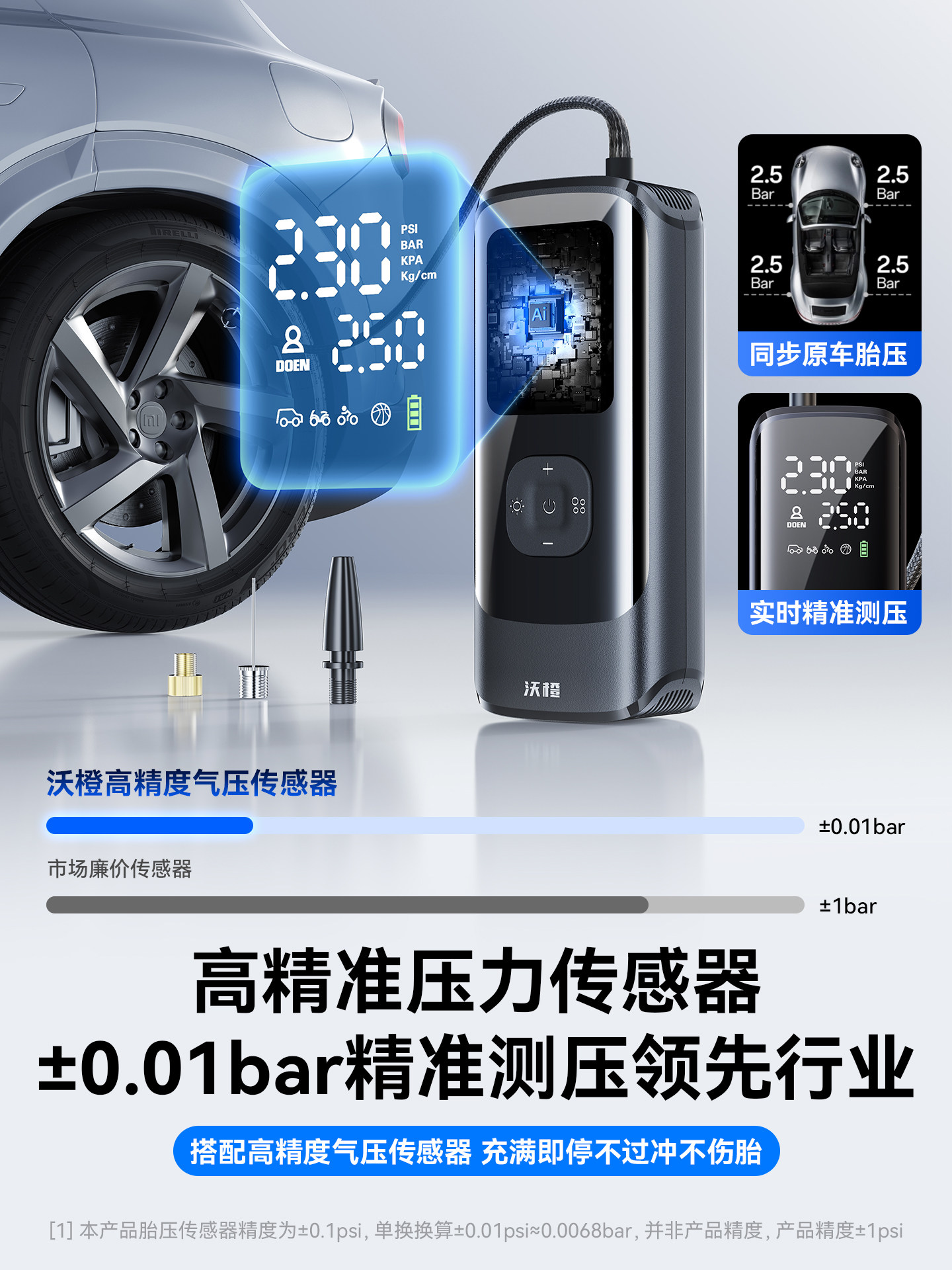 Wocheng Car Air Pump, Wireless Electric Air Pump for Cars, Portable Bicycle Pump, Tire Pressure Measurement, Small Tire Pump