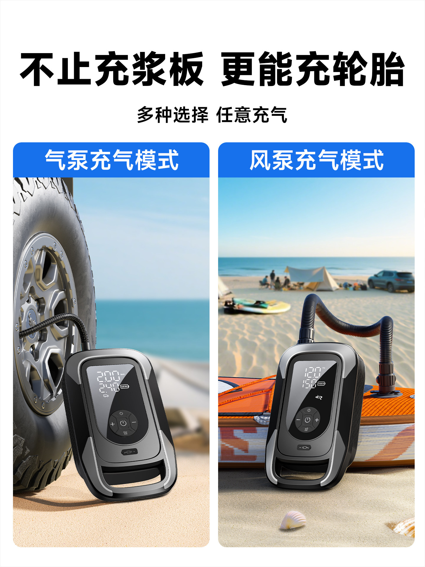 Wocheng Paddle Board Inflatable Pump Rubber Boat Tent Outdoor Camping High-Pressure Electric Pump Dual-Purpose Multi-Function