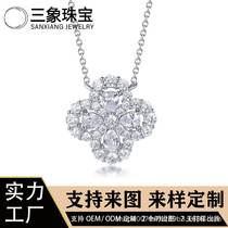 Fine cross-border jewelry 925 silver necklace 6A moissanite pendant 1 2 carat 18K white gold plated clavicle chain factory