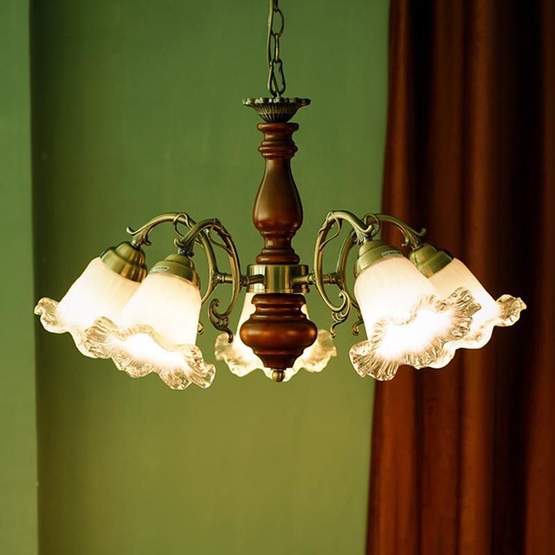 German French-Style Aesthetic Living Room Chandelier, Alloy Vintage Solid Wood American Country-Style Antique Bronze Retro Pastoral Bedroom Dining Room