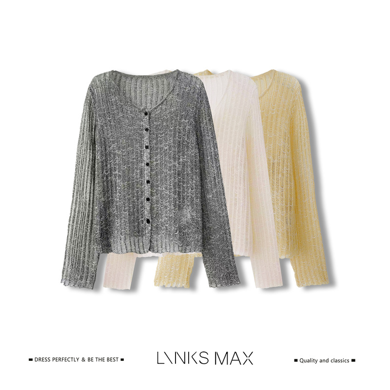 Boss Lady Meilin | Hand Wash | Light Oxygen Texture Vertical Stripe Hollow Breathable Knitwear 63205