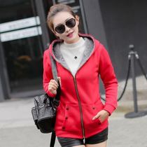 Casual hooded jacket for women in spring autumn and winter fashionable and stylish double layer plus velvet to keep warm student large size mid-length sweatshirt trendy