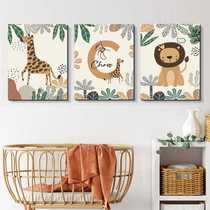 Nordic simple cartoon animal childrens room decoration painting small fresh and warm bedroom canvas painting high-definition core printing