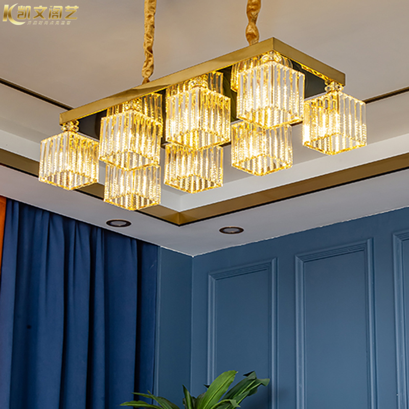 Light luxury aftermodern restaurant lamp rectangular crystal chandelier ceiling lamp LED restaurant chandelier chandelier