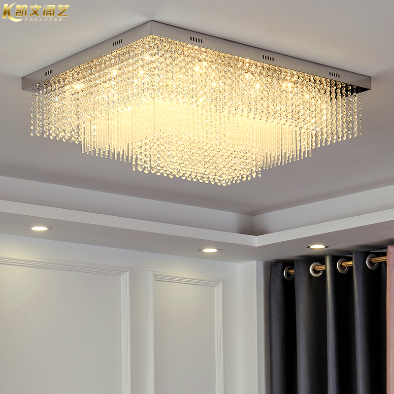 Rectangular crystal lamp living room lamp LED ceiling lamp modern minimalist bedroom lamp dining room lighting tassel lamp