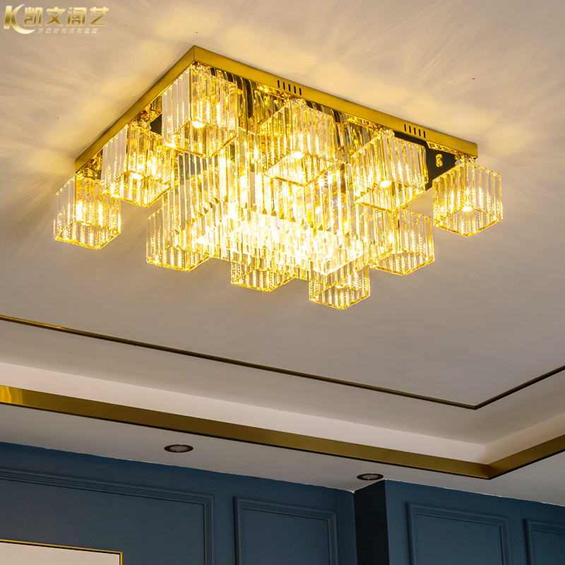 Rear modern living room lamp rectangular crystal lamp suction overhead light led bedroom light dining room lamps light and luxurious gold