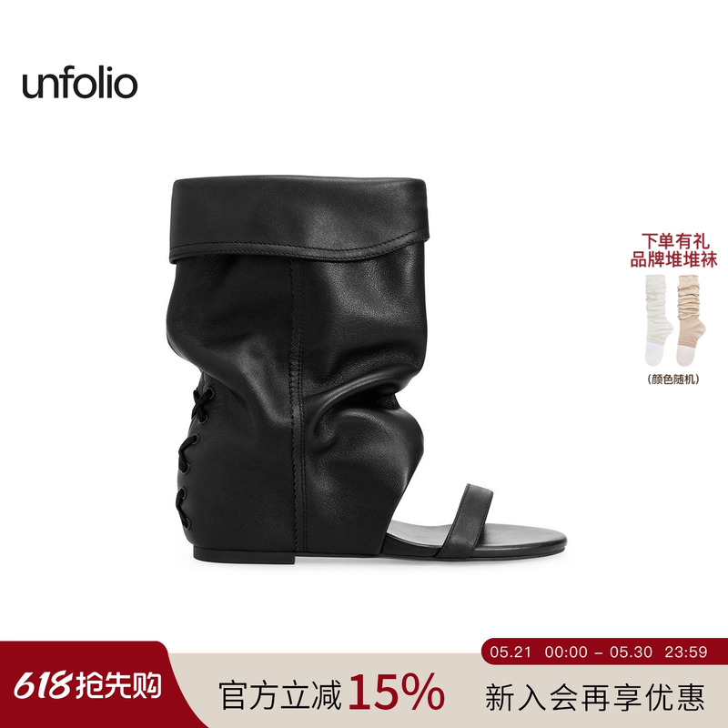 Unfolio26Ss New Style Open-Toe Platform Pleated Stacked Cool Boots Summer Women's Style Unfolio26Ss New Style Open-Toe Platform Pleated Stacked Cool Boots Summer Women's Style