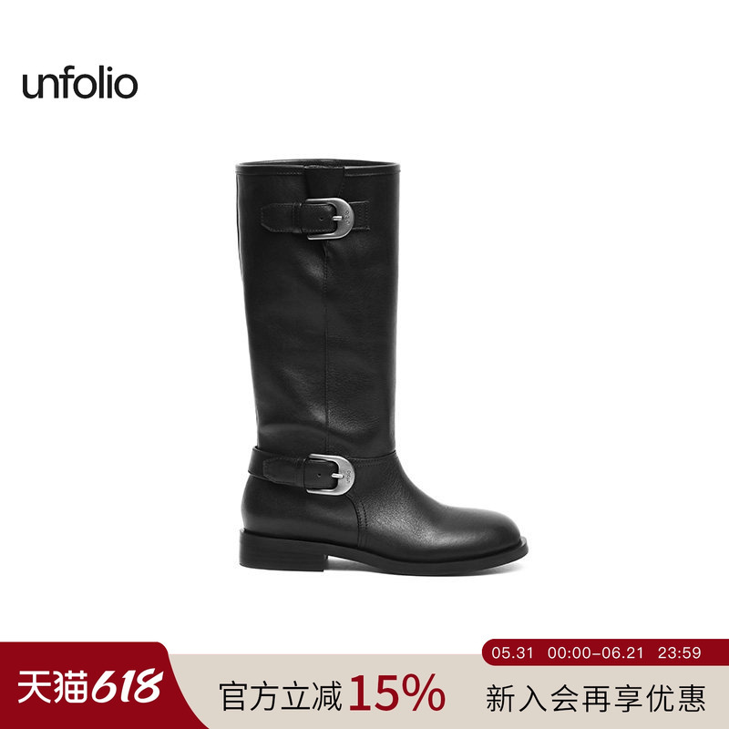 Unfolio2026 Metal Buckle Long Boots Retro Round Toe Long Boots Knight Boots for Women Unfolio2026 Metal Buckle Long Boots Retro Round Toe Long Boots Knight Boots for Women
