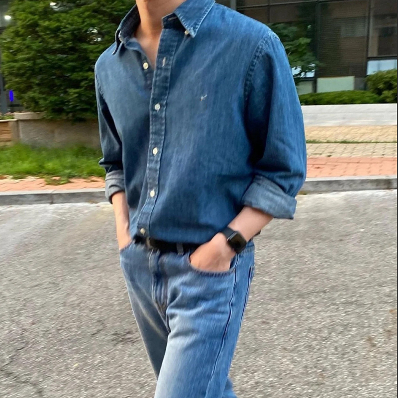 American Classic Classis Fit Denim Colorful Small Embroidery Unisex Washed Denim Shirt American Classic Classis Fit Denim Colorful Small Embroidery Unisex Washed Denim Shirt