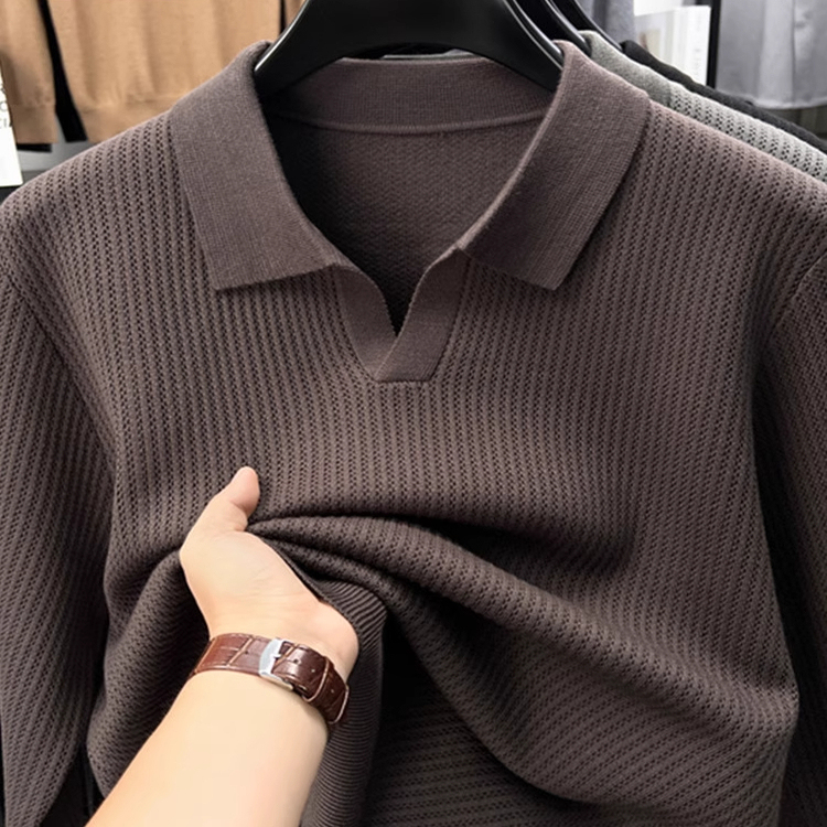 French Brand Autumn and Winter Seagull V-Neck Sweater Men's Casual Base Polo Shirt Trendy Knitwear for Young and Middle-Aged People
