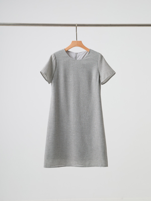 Luomengna 2026 New Women's Fashionable Sequined Short-Sleeved Round-Neck Dress