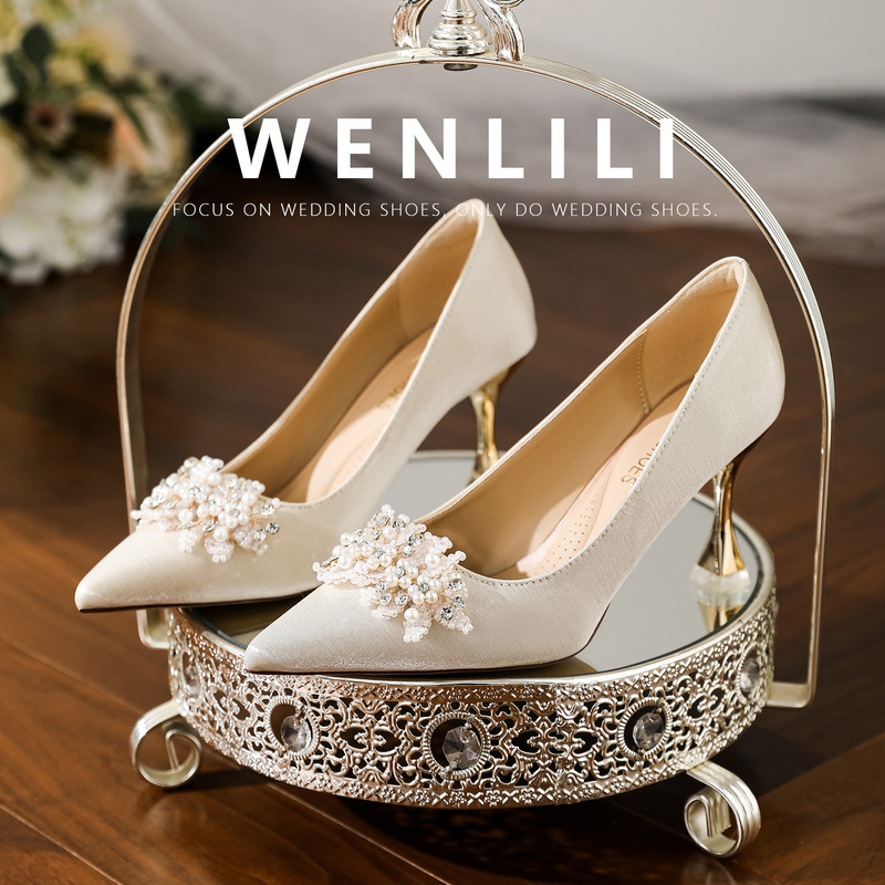 Wenli Pointed-Toe Pearl Flower Bridal Wedding Shoes for Women, Arch Support, Comfortable and Not Tiring, Banquet Wine Glass High Heels Wenli Pointed-Toe Pearl Flower Bridal Wedding Shoes for Women, Arch Support, Comfortable and Not Tiring, Banquet Wine Glass High Heels