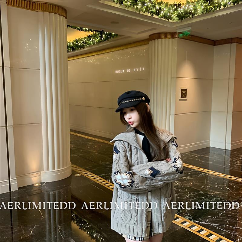 Brick Cabinet Itkp~Chanel-Style Ski Series Double-Zip Knit Sweater for Women, Lazy Style Color-Blocked Cable Knit Sweater