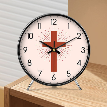 Nordic Church Living Room Home Desk Clock Clock with Cross Design, High-End Light Luxury Table Clock Ornament, Modern Creative