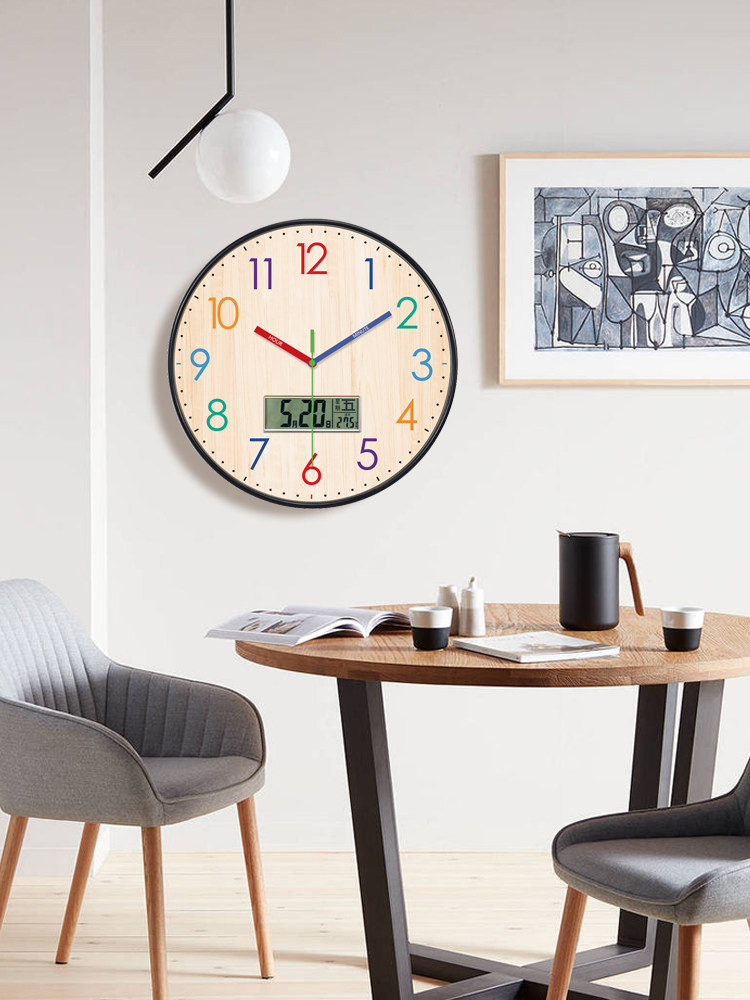 Nordic Modern Fashion Wood Grain Living Room Early Education School Time-Telling Wall Clock Quartz Creative Simple Clock Wall-Mounted Clock