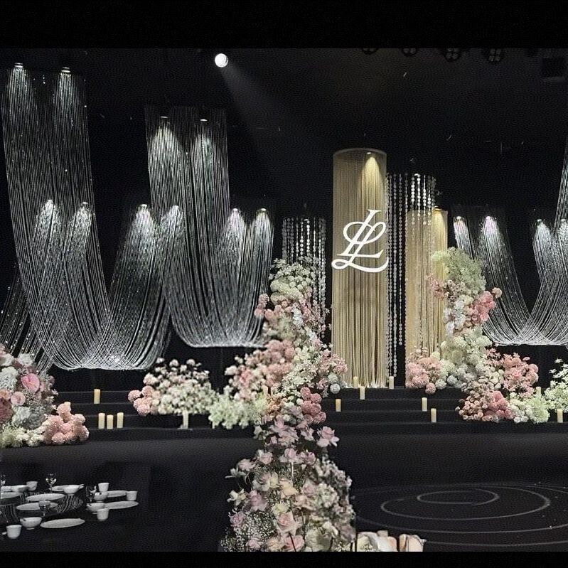 Korean-Style Wedding Acrylic Crystal Bead Curtain Wave Ceiling Decoration Stage Background Flowing Pearl Chain Decoration