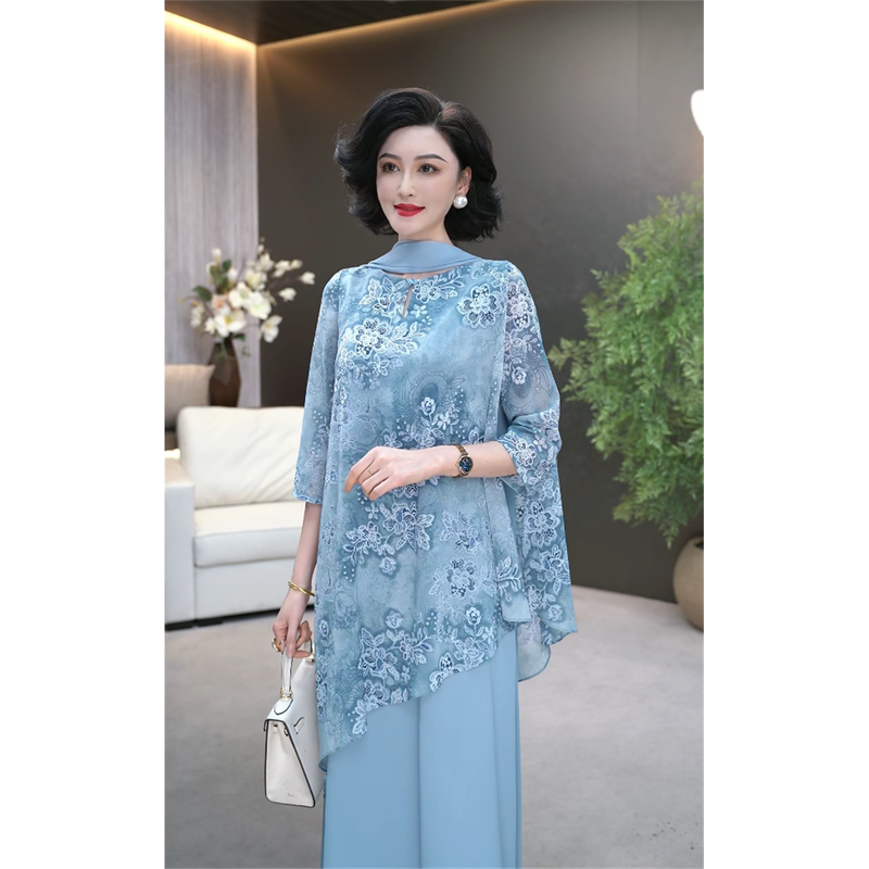 2026 Summer Collection (Blue Mist Blossom) High-End Luxurious Blue and White Soft Mist Blue Lyocell Georgette Long Dress Wf3599 2026 Summer Collection (Blue Mist Blossom) High-End Luxurious Blue and White Soft Mist Blue Lyocell Georgette Long Dress Wf3599