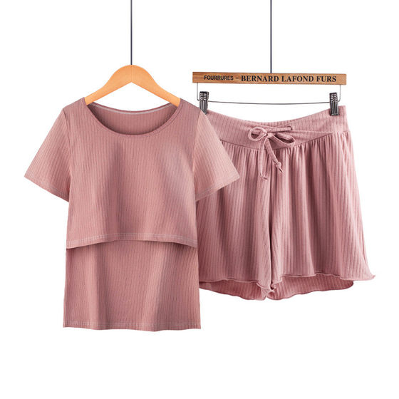 纯棉月子服夏装哺乳短袖夏季薄款孕妇睡衣套装女产后家居服喂奶