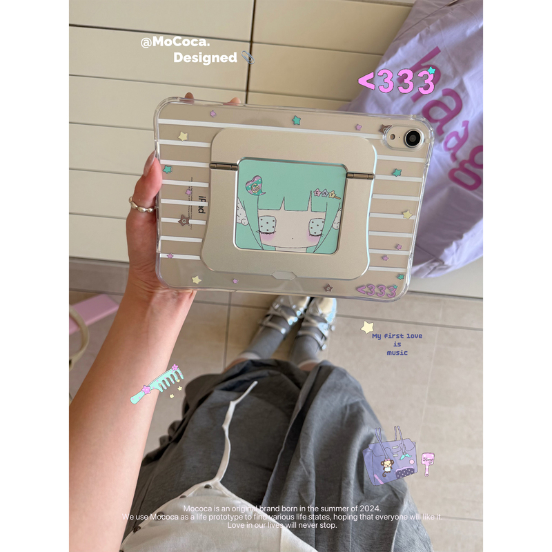 Mococa《Mint Diary》~ Original Sweet and Cool Y2K Illustration 2026 Girls' Single-Shell No-Cover Protective Case Acrylic Anti-Bending with Buckle Air56 Tablet Case Pro 11inch Mini6