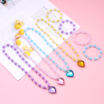 Childrens Necklace Set Acrylic Love Pendant Girls Princess Style Baby Color Plated Bracelet New Trendy Accessories