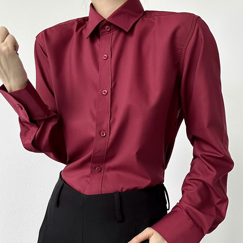 Dkjk Uniform Elegant Burgundy Long-Sleeve Shirt for Spring, Autumn, and Winter, High-End Unisex Style, New Base Shirt for Men and Women