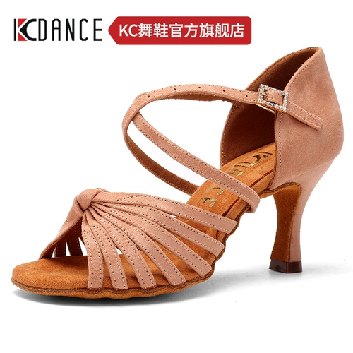 KC Professional Latin Dance Shoes Осуренная взрослая женская средняя высокая каблука