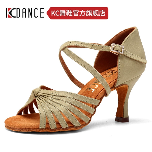 KC Professional Latin Dance Shoes Осуренная взрослая женская средняя высокая каблука