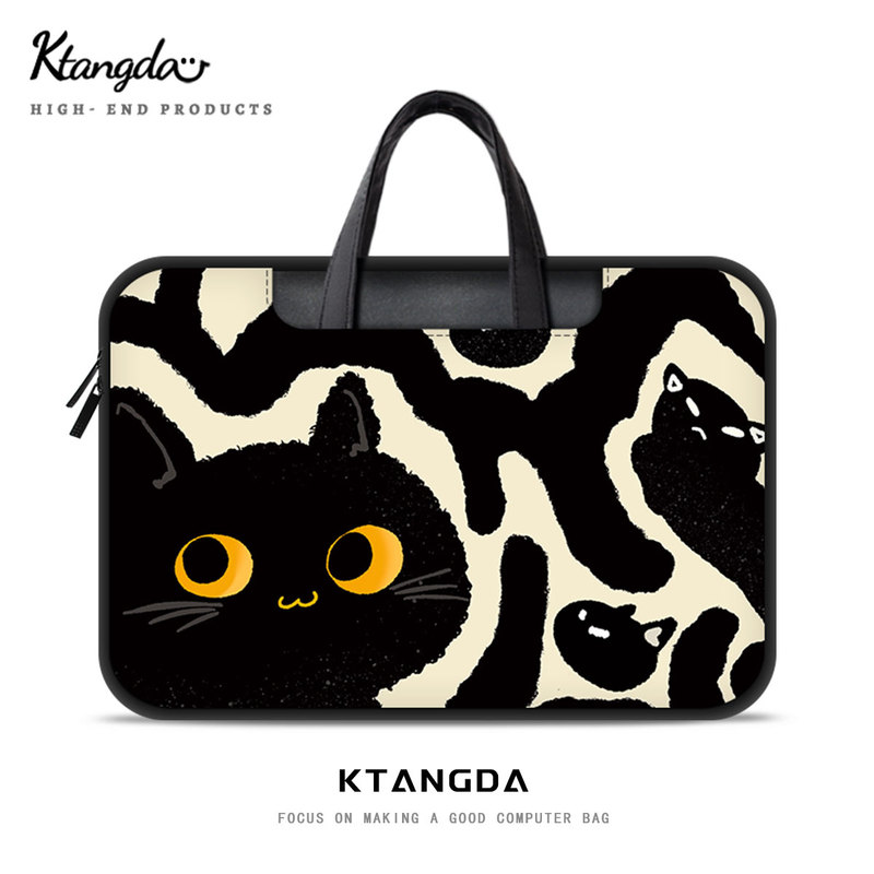 Ktd Original Illustration Black Cat Notebook 2024 New Model Laptop Bag Suitable for Apple MacBook 15.6inch Xiaoxin Air13 Huawei Matebook Lenovo Hp Dell Huawei
