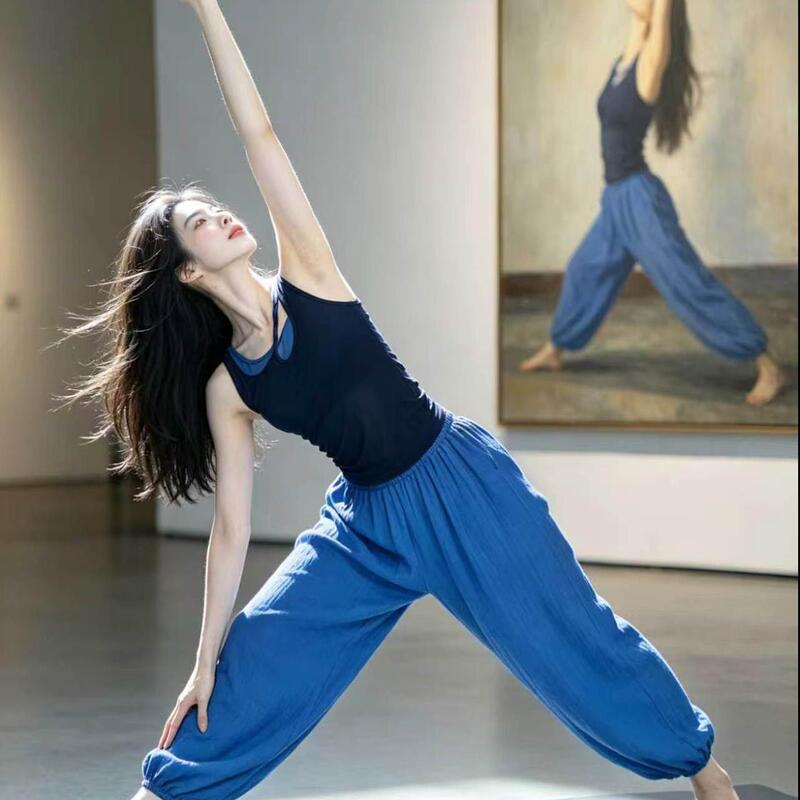 Yoga Bear Yoga Pilates Fitness Outfit Sharing: National Style Cotton and Linen Blend Sports Pilates Jogger Pants