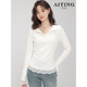 Polo collar slim long sleeve t-shirt for women with lace splicing