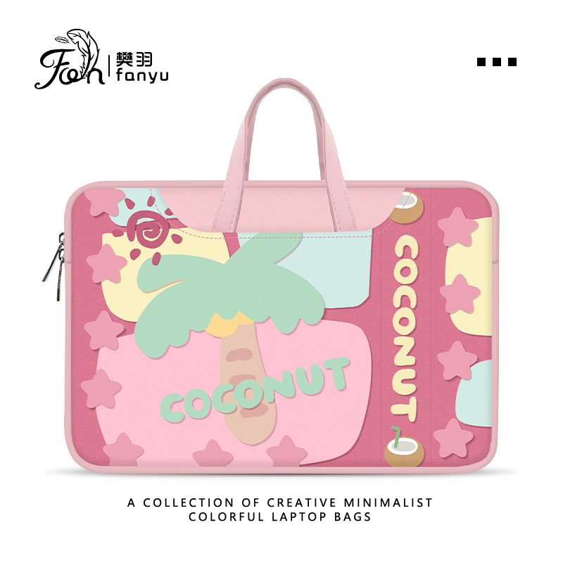 Fan Yu Cute Coconut Tree Pink Leather Computer Bag Portable for Men and Women Apple 14inch 11inch Lenovo Hp Dell Huawei 15.6inch 16inch Laptop Tablet Storage Bag iPad Inner Sleeve Bag