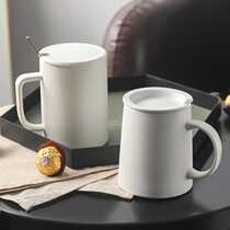 Nordic simple creative gray-white glaze frosted ceramic cup lid spoon coffee office hotel restaurant home mug