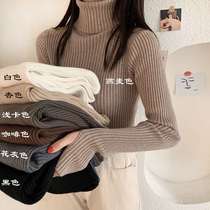 The same type of thickened pullover sweater for women in the mall. Black warm turtleneck sweater with finger long-sleeved bottoming sweater.