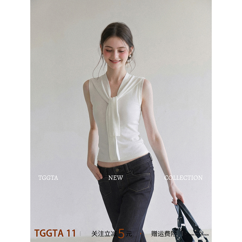 Tggta White Sailor Collar Sleeveless Top Camisole for Women, Summer Outerwear, Slim Fit, Stylish and Unique Design