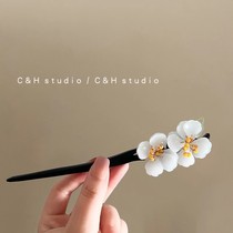 Camellia letter raft new Chinese style black wood flower hairpin high-end classical and simple temperament hairpin headpiece