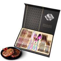 Factory direct supply of stainless steel tableware 24-piece set 1010 knife fork and spoon four main parts gold-plated cross-border gift box tableware set