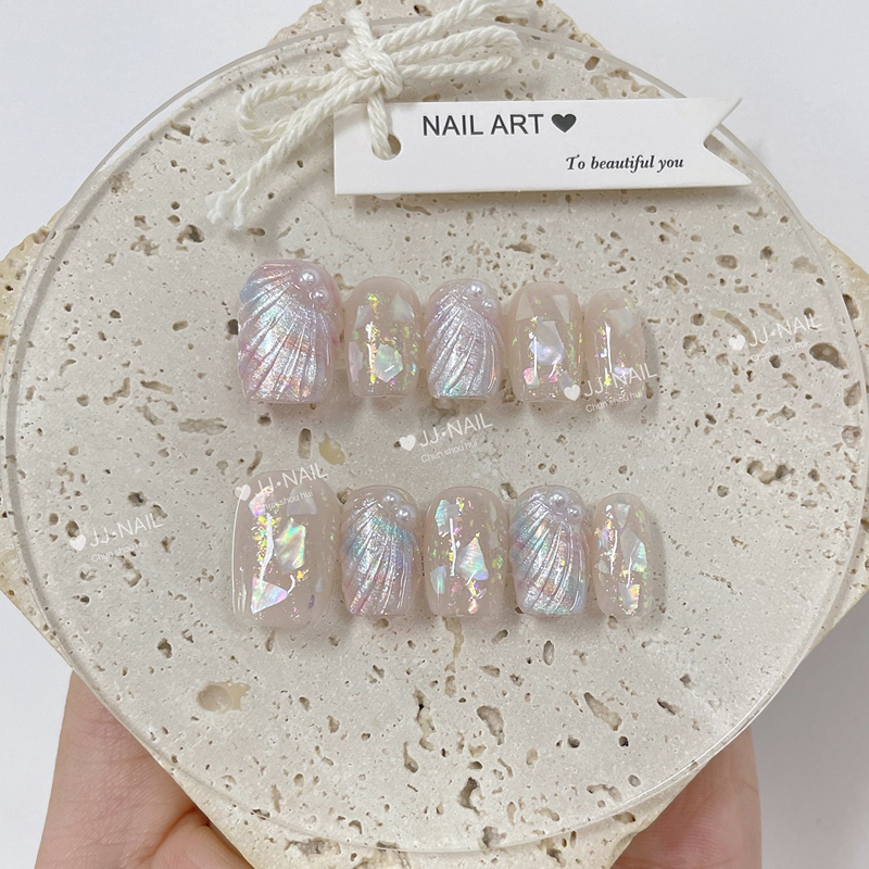 【Cai Bei】Handmade Shell Texture Press-On Nails, Pink Gradient with Dazzling Glitter Nail Patches, Sweet Style 【Cai Bei】Handmade Shell Texture Press-On Nails, Pink Gradient with Dazzling Glitter Nail Patches, Sweet Style