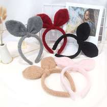 Burgundy bow headband for women facial mask internet celebrity rabbit ears headband cute bar hairpin