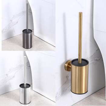 Cross-border stainless steel toilet brush round bathroom golden cleaning tool holder with brush head toilet painted black