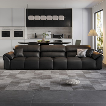 Italian minimalist elephant ear leather sofa first layer cowhide living room small apartment modern simple straight row mid-century style Italian minimalist elephant ear leather sofa first layer cowhide living room small apartment modern simple straight row mid-century style