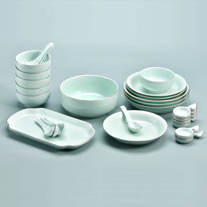 New Chinese-Style Celadon High-Temperature Fired Ceramic Tableware Gift Box Set, Modern National Trend Aesthetics, Moist and Jade-Like