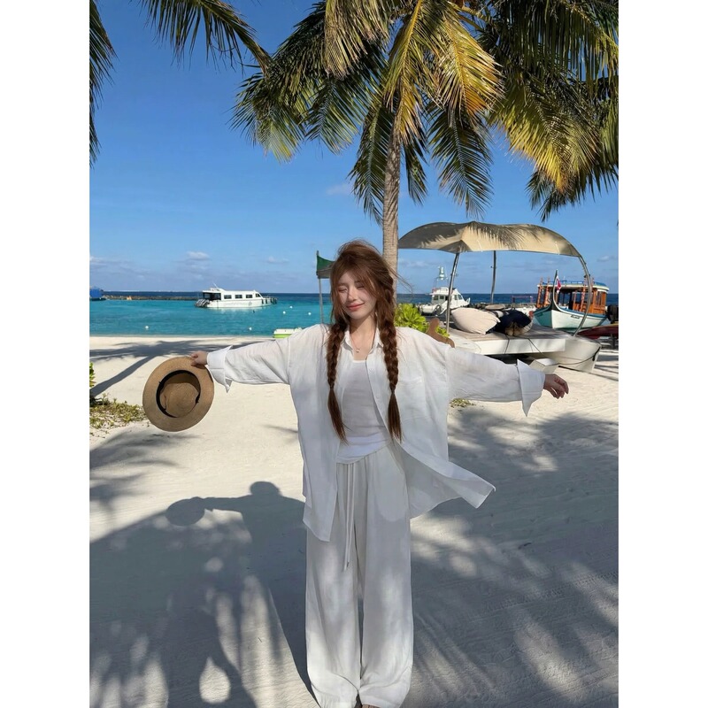 White Old Money Style Pure Linen Shirt for Women, Summer 2026 New Thin Loose Sun Protection Top, Cotton-Linen Shirt