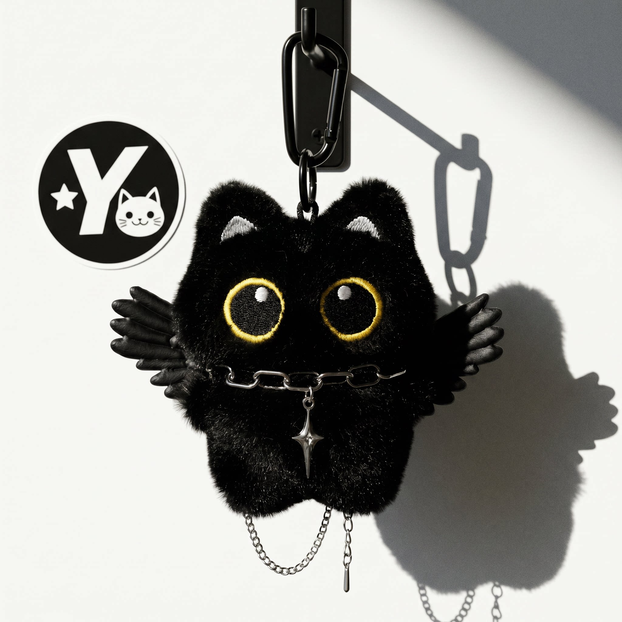 Authentic Japanese YOSIDA cross-shaped black angel cat keychain/cartoon/doll/birthday gift for women.